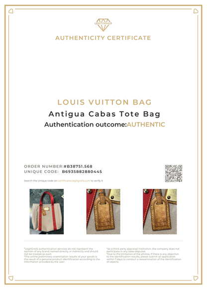 Louis Vuitton 2005 Antigua Cabas Tote Bag Red