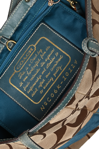 Coach Blue Stripe Signature Canvas Tote Bag