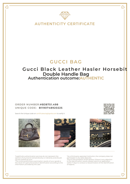 Gucci Black Leather Hasler Horsebit Double Handled Bag