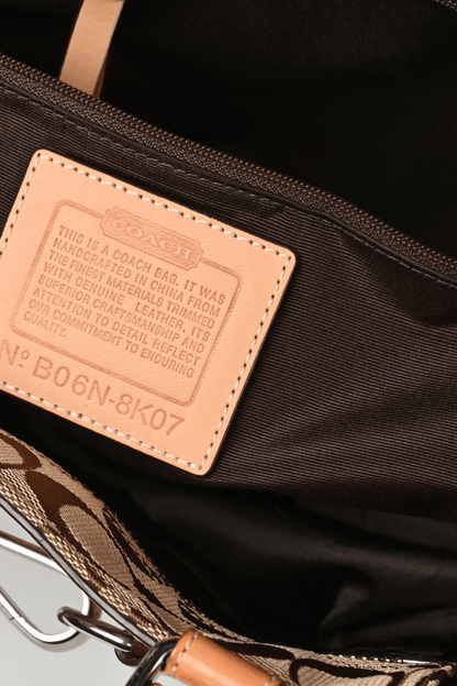 Coach Hampton Signature Canvas Tan Leather Bag
