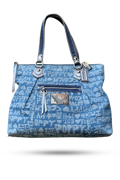 Coach Poppy Wordblock Glam Denim Tote