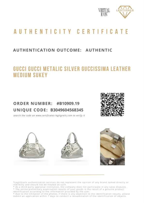 Gucci Metalic Silver Guccissima Leather Medium Sukey