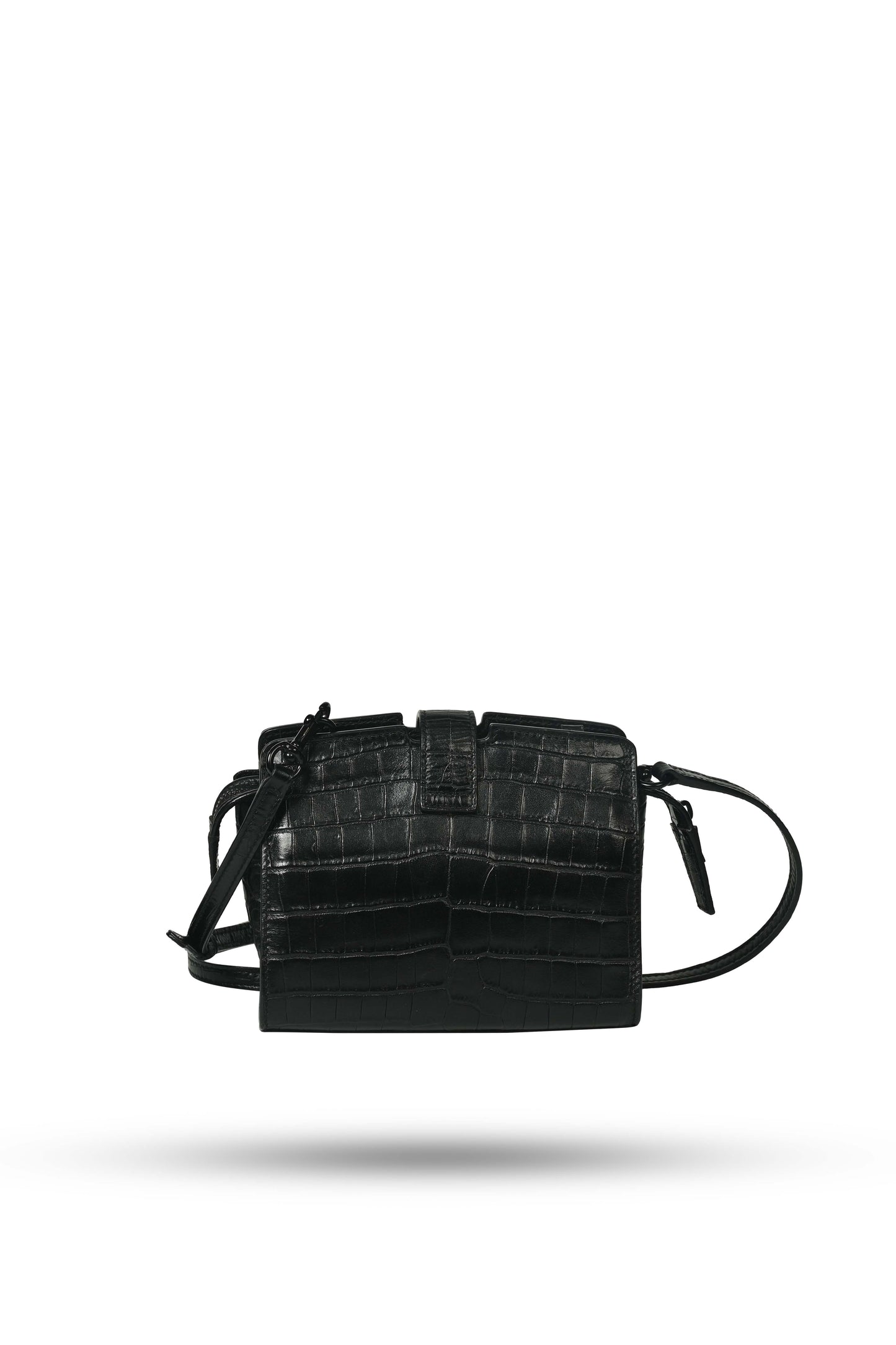 Saint Laurent Black Croc Embossed Leather Toy Cabas Crossbody Bag