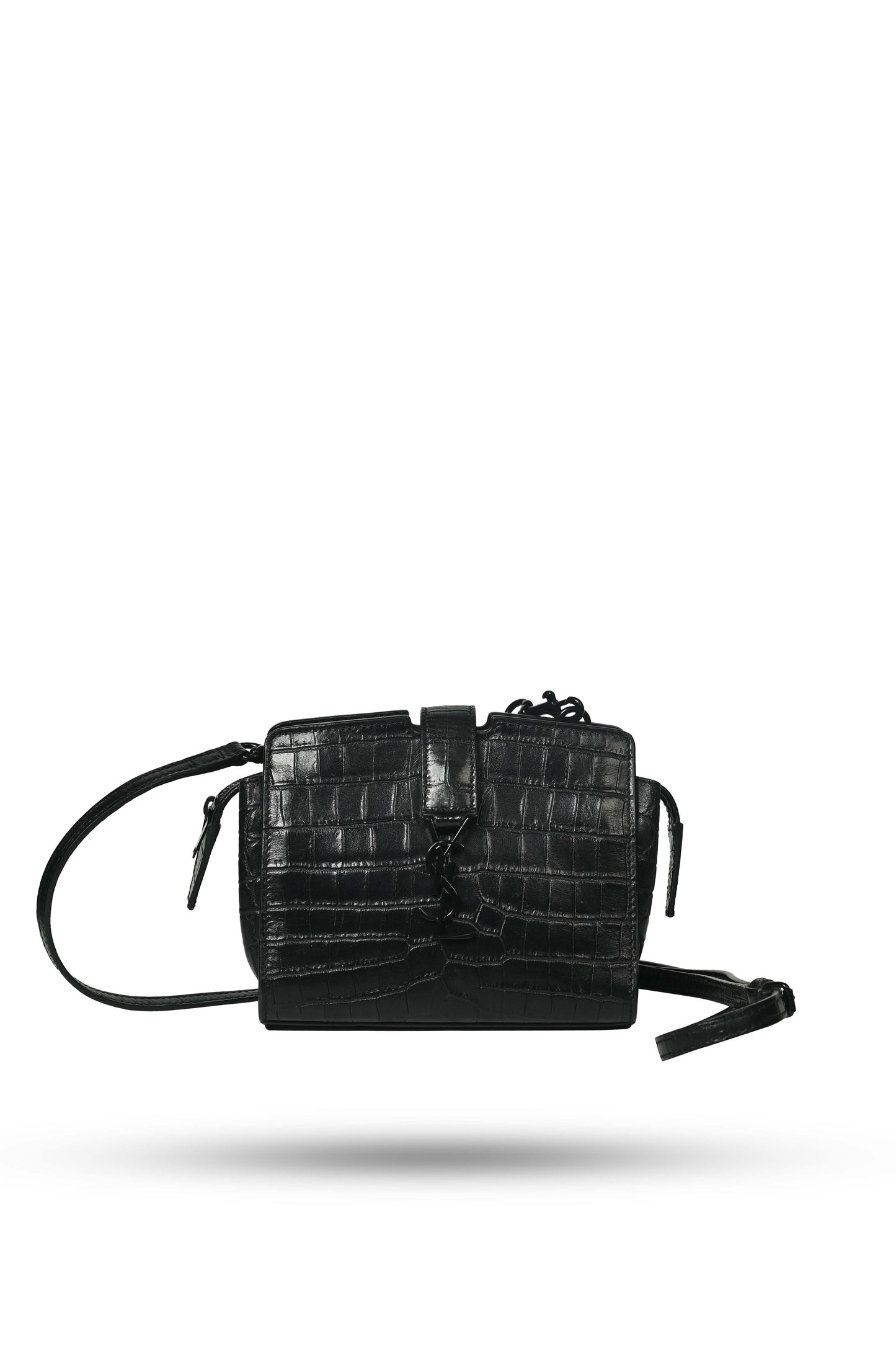 Saint Laurent Black Croc Embossed Leather Toy Cabas Crossbody Bag