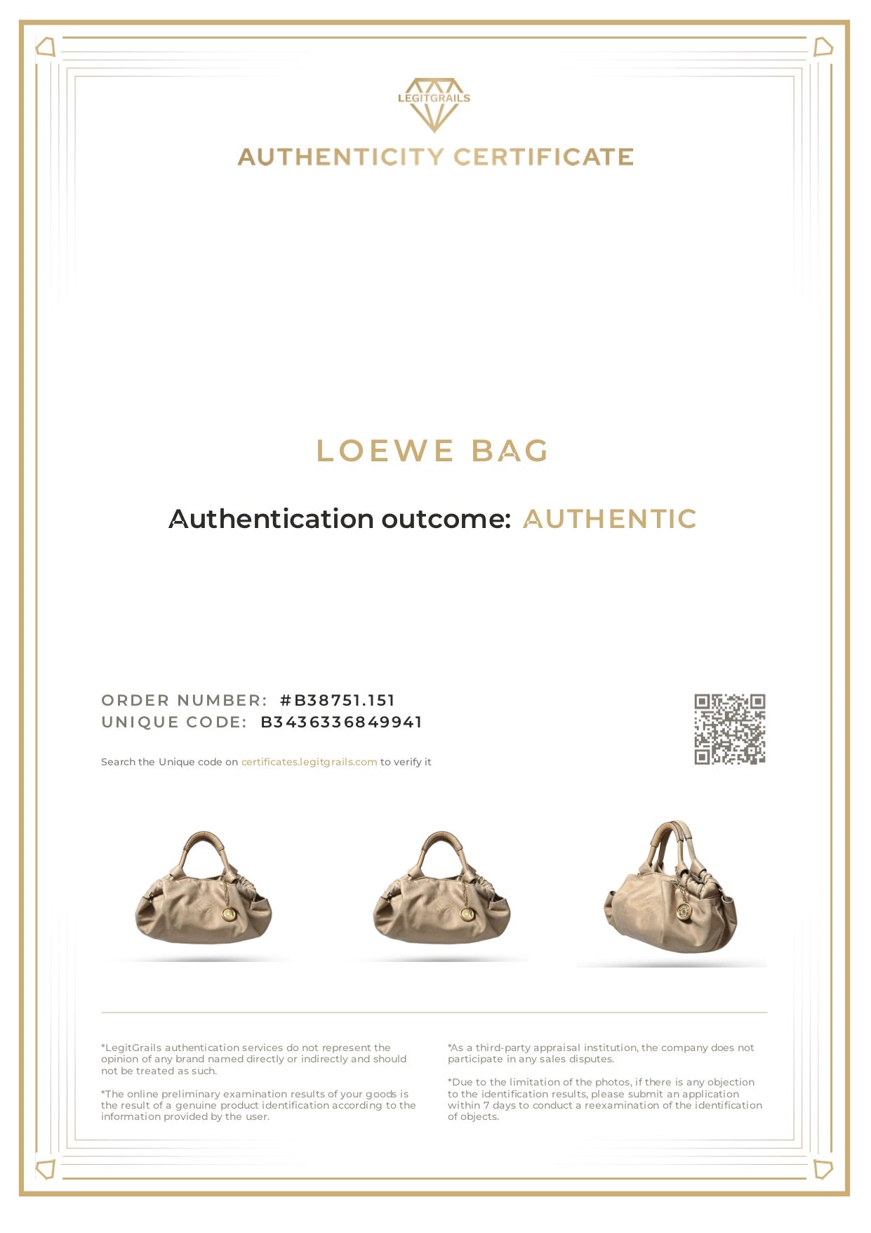 Loewe Nappa Aire Gold Leather Bag