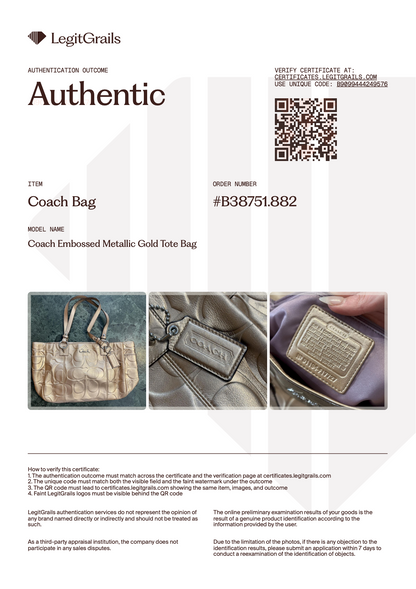 Coach Embossed Metallic Gold Tote Bag