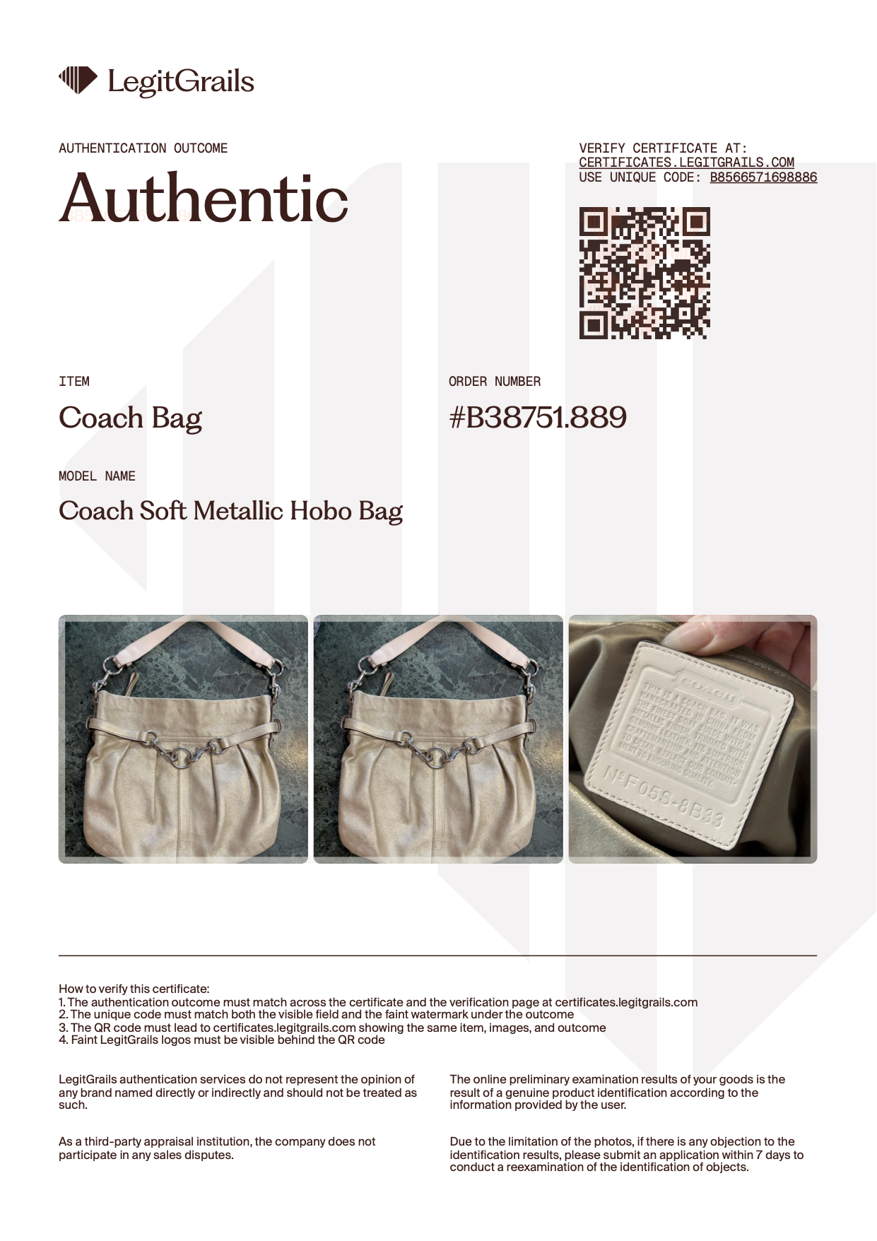 Coach Soft Metallic Hobo Bag