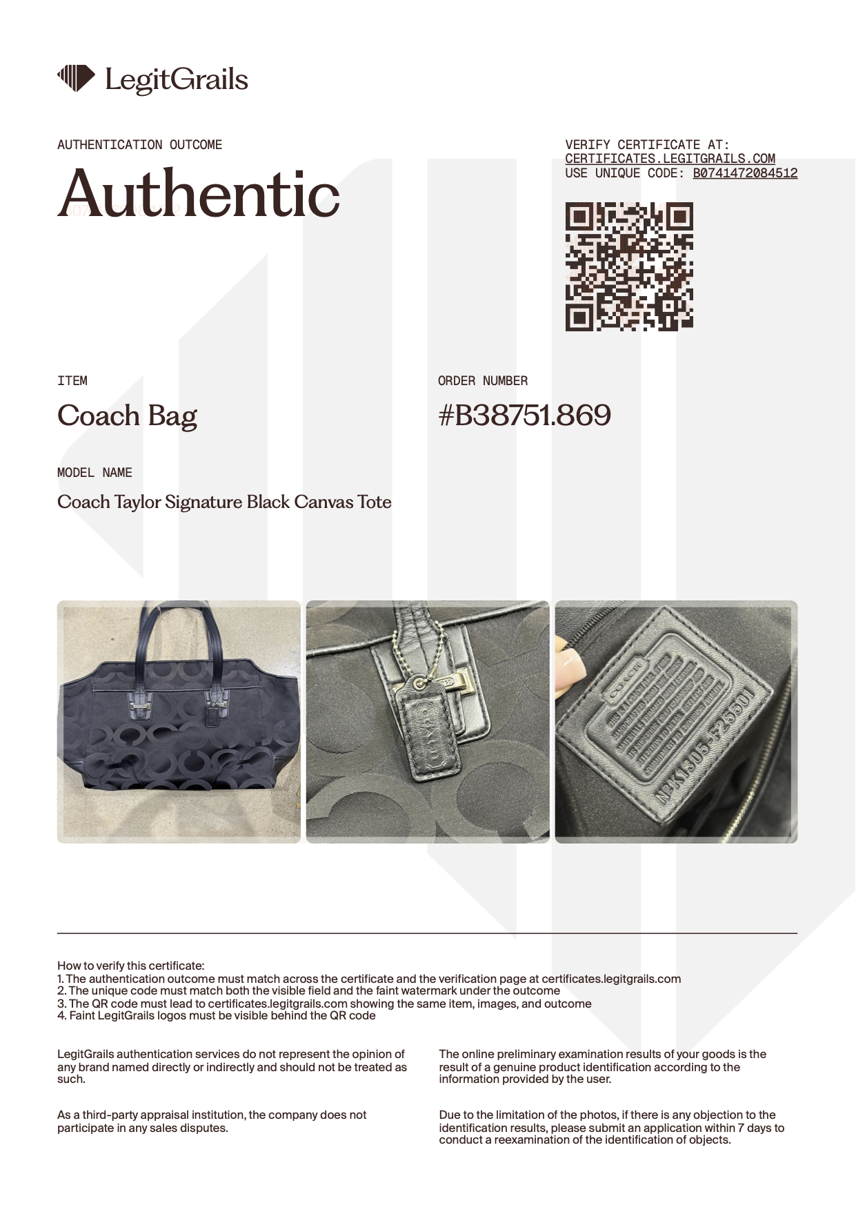 Coach Taylor Signature Black Canvas Tote