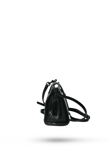 Saint Laurent Black Croc Embossed Leather Toy Cabas Crossbody Bag