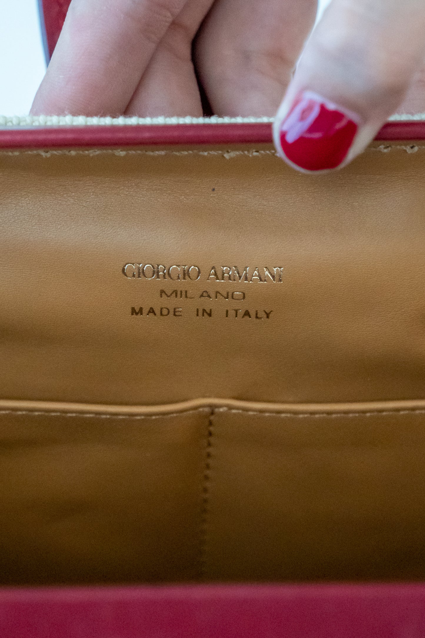 Giorgio Armani Red and Canvas Handbag