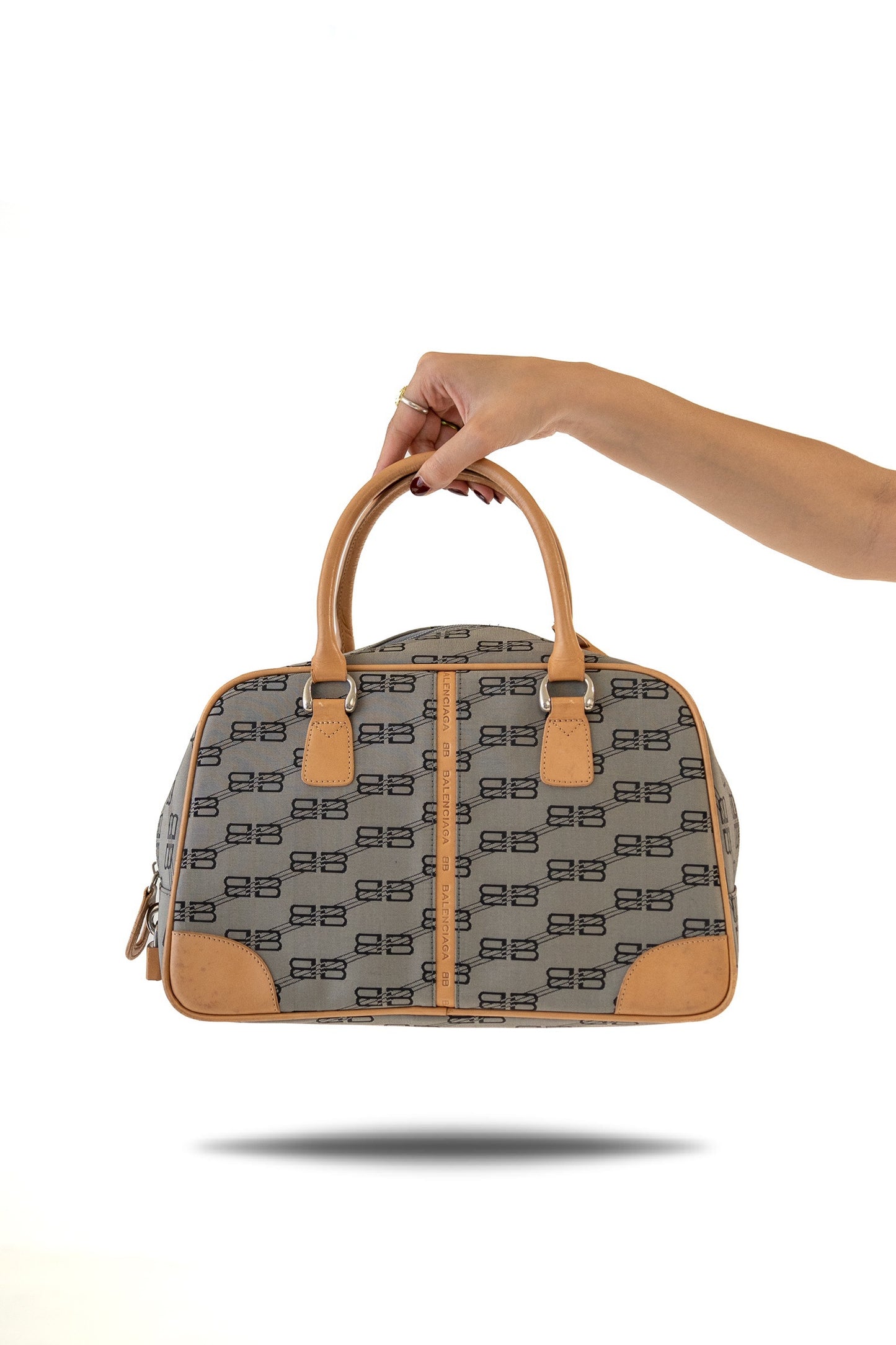 Balenciaga Monogram Bowler Bag with Brown Detailing