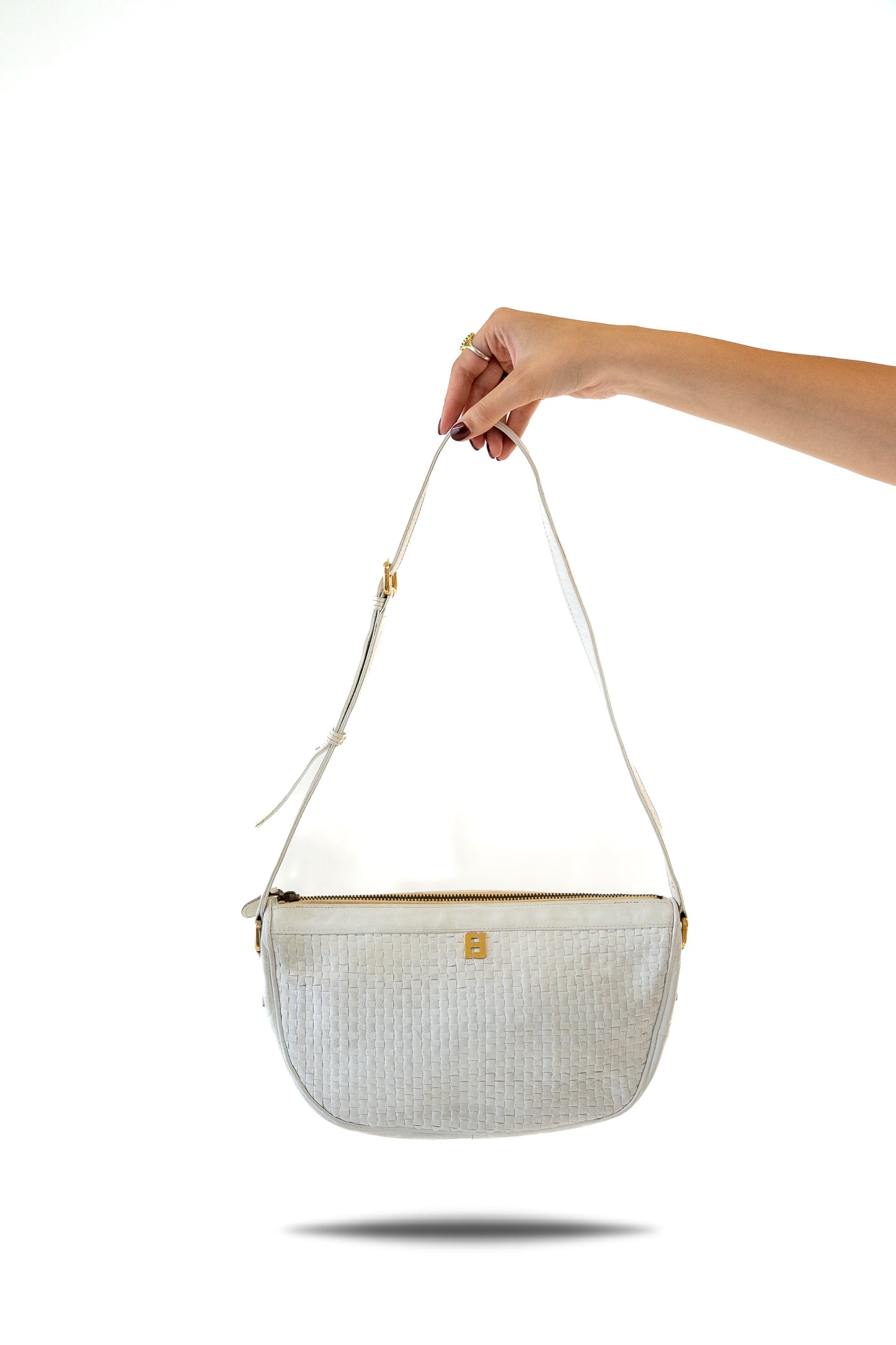 Fendi White Woven Leather Bag