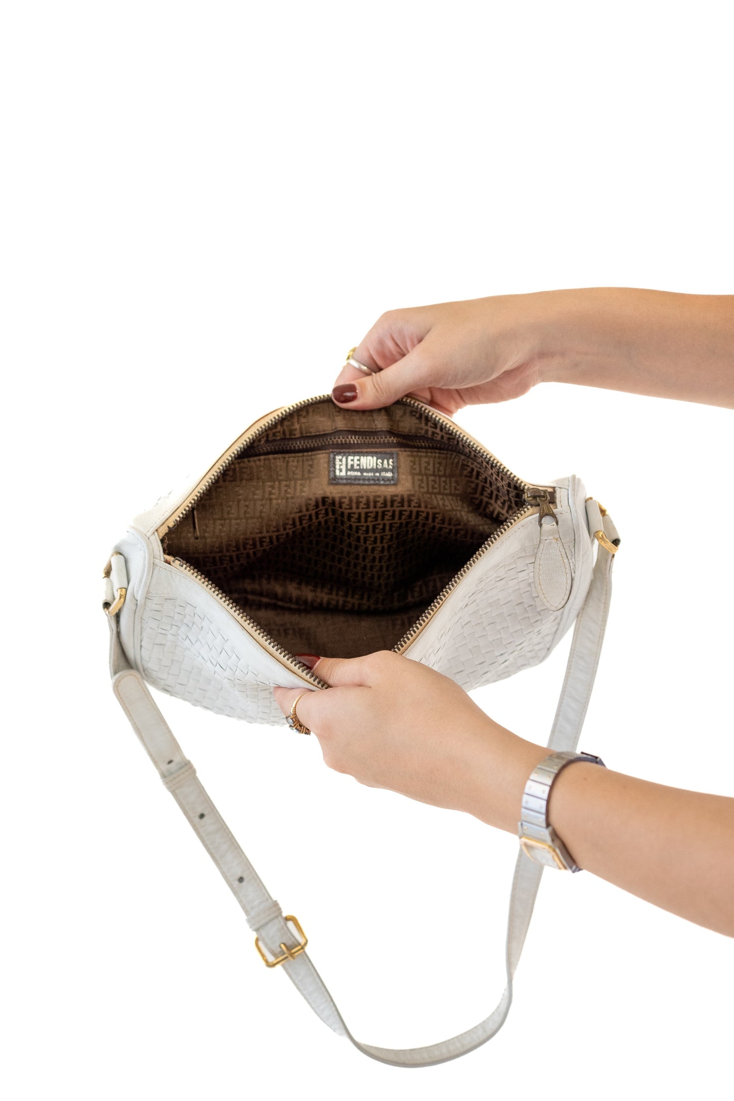 Fendi White Woven Leather Bag