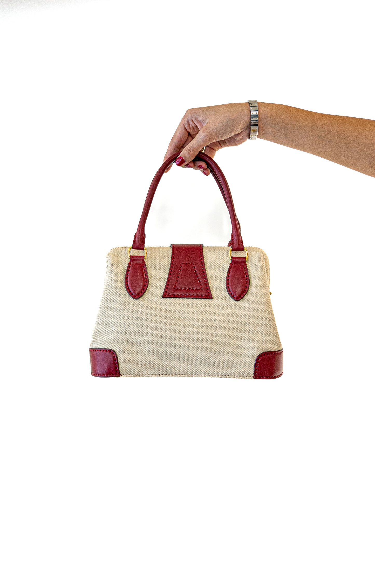 Giorgio Armani Red and Canvas Handbag