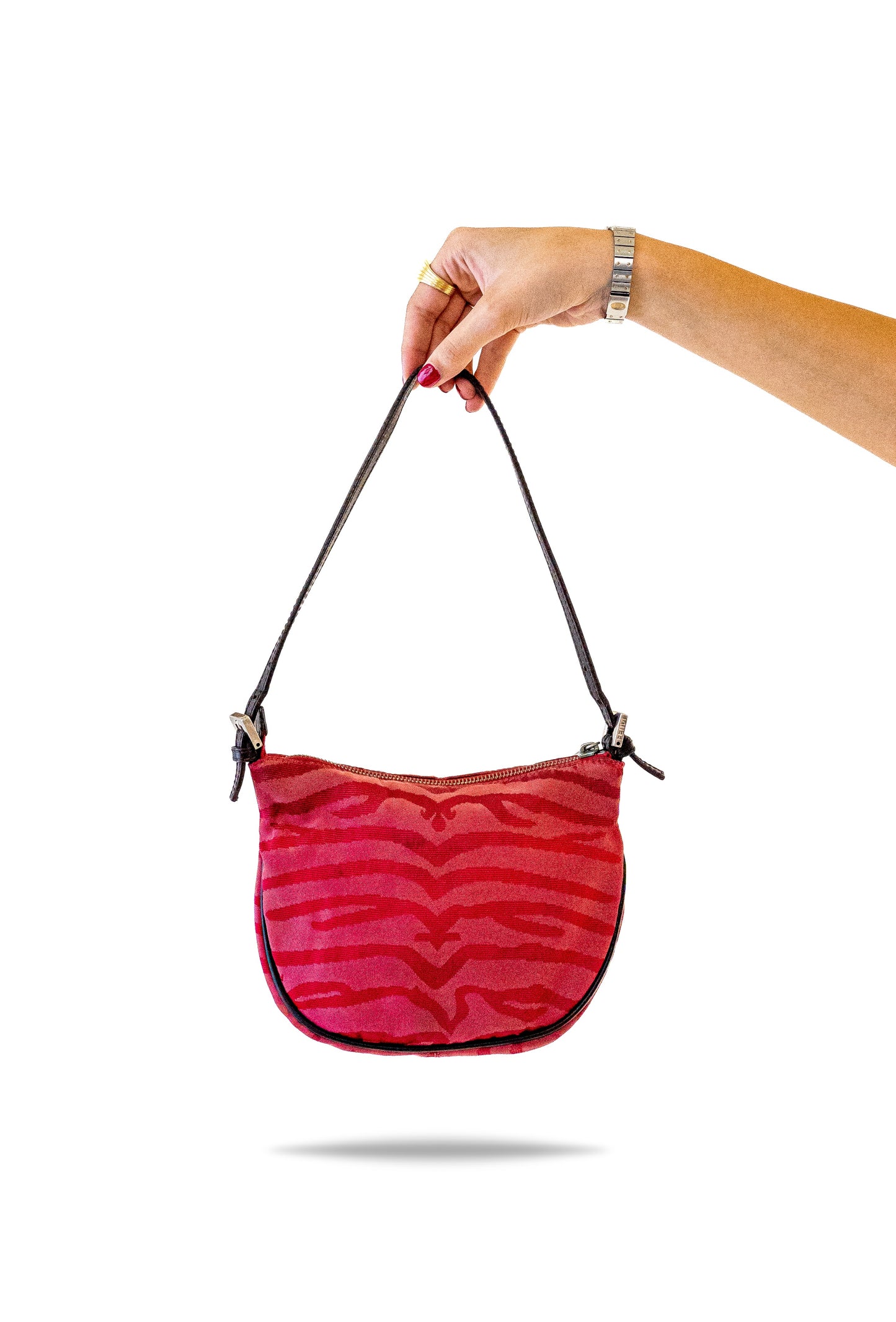 Fendi Red Canvas Animal Print Hobo Bag