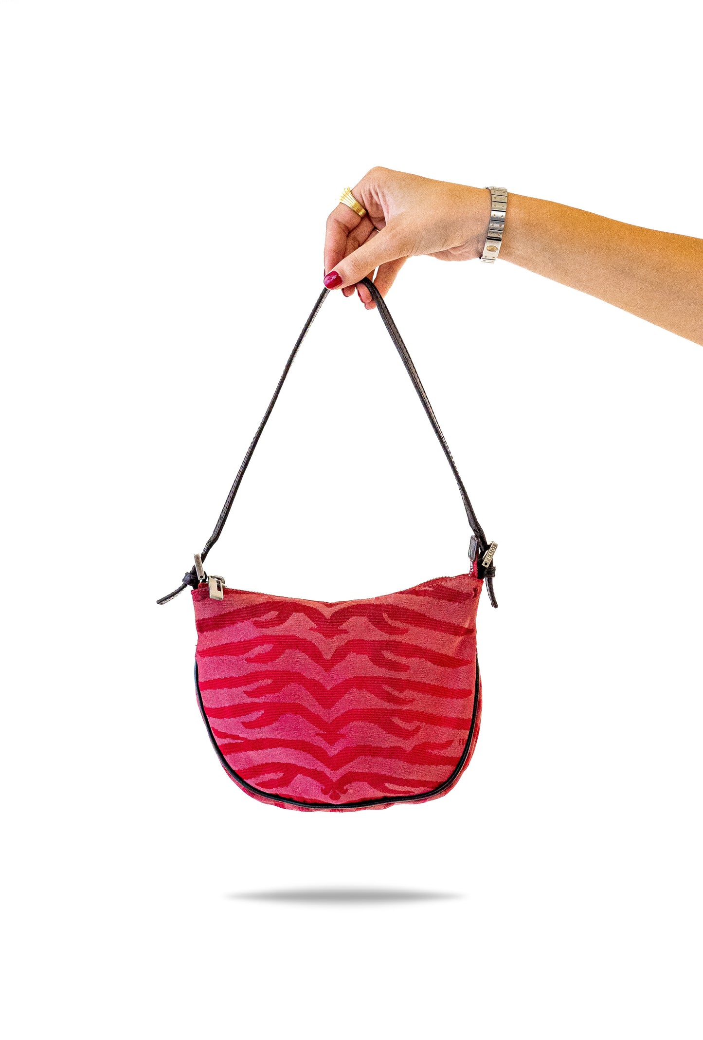 Fendi Red Canvas Animal Print Hobo Bag