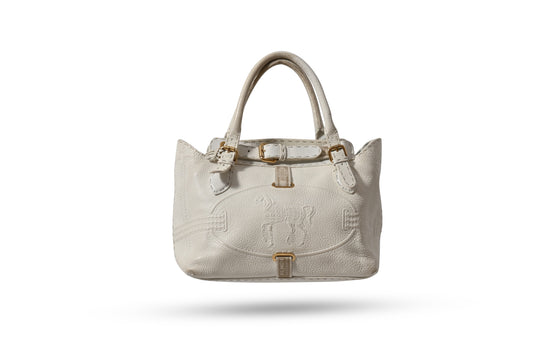 Fendi White Leather Villa Selleria Borghese Tote