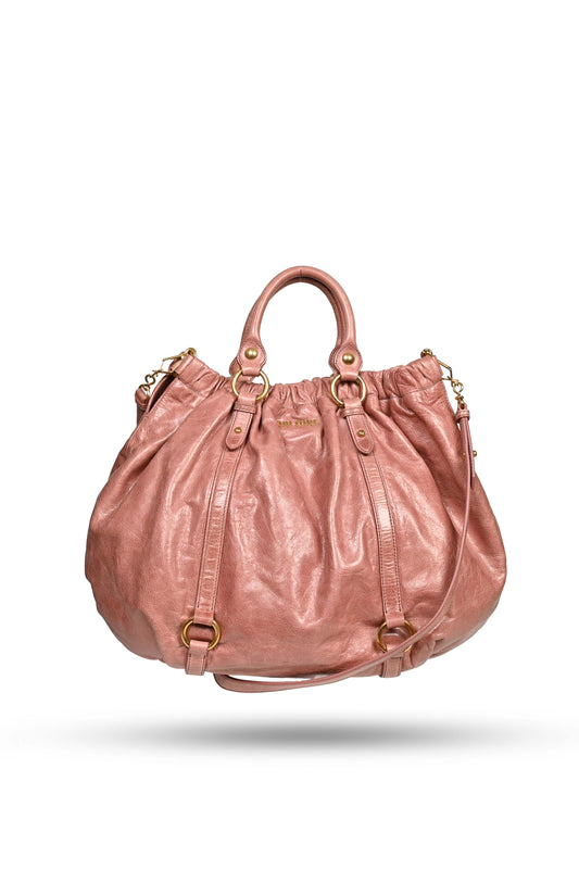 Miu Miu Vitello Lux Gathered Tote Bag