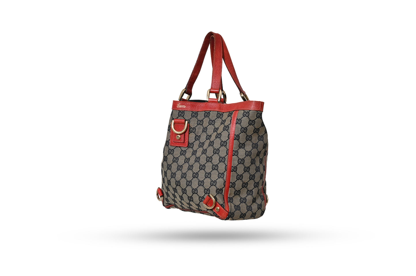 Gucci Navy GG Canvas and Red Leather Abbey Tote