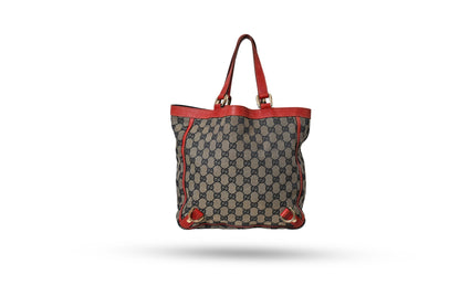 Gucci Navy GG Canvas and Red Leather Abbey Tote