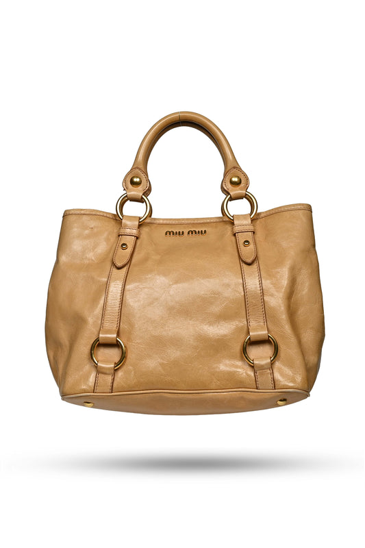 Miu Miu Vitello Shine Tote Bag Camel