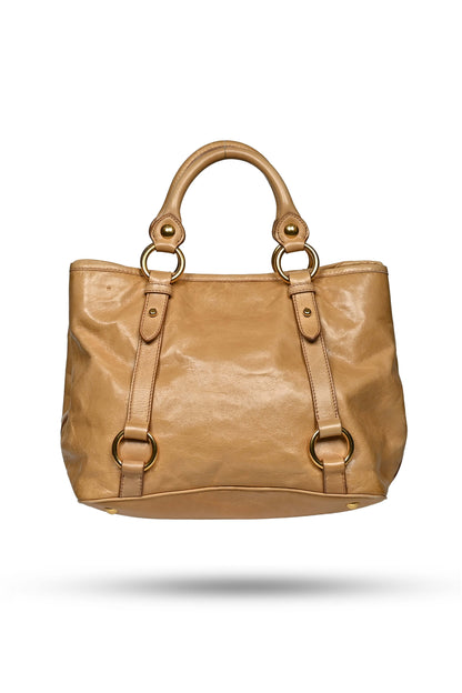 Miu Miu Vitello Shine Tote Bag Camel