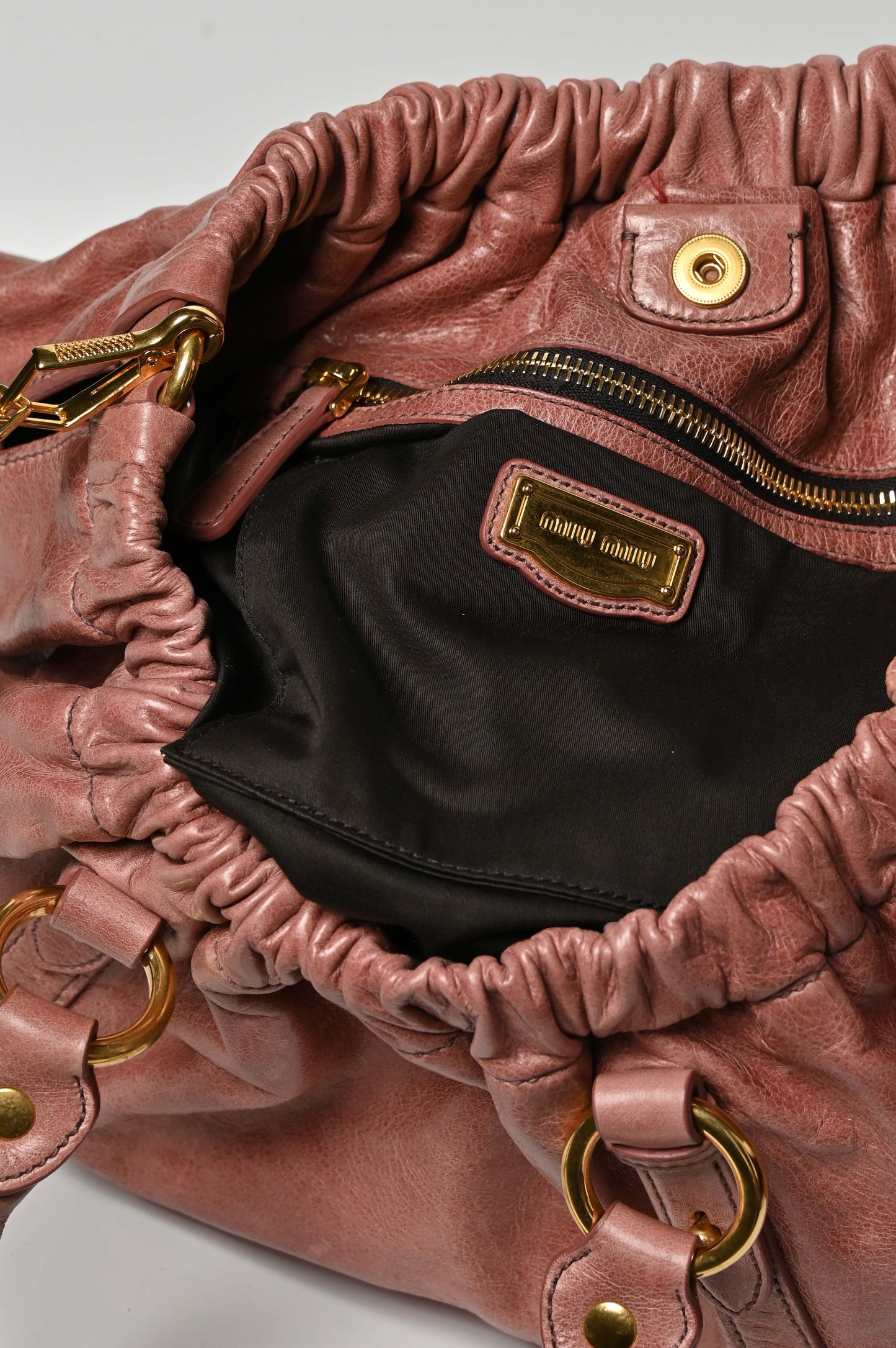 Miu Miu Vitello Lux Gathered Tote Bag