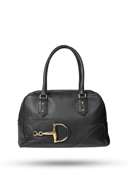 Gucci Black Leather Hasler Horsebit Double Handled Bag