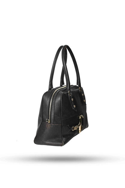 Gucci Black Leather Hasler Horsebit Double Handled Bag