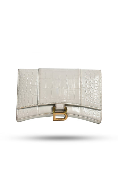 Balenciaga White Croc Clutch Hourglass