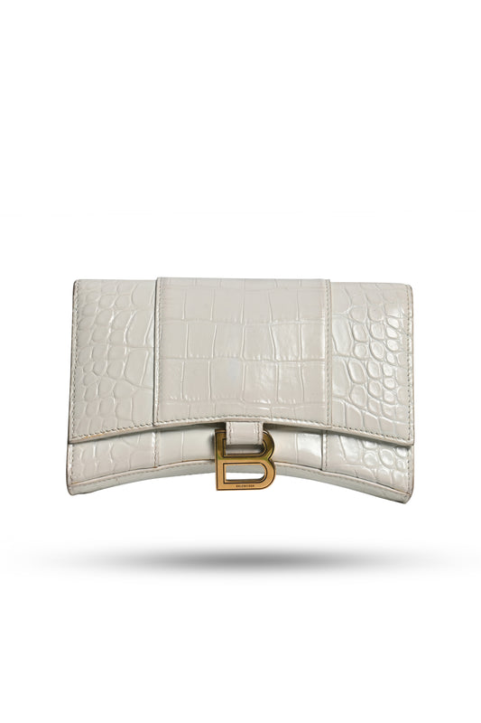 Balenciaga White Croc Clutch Hourglass