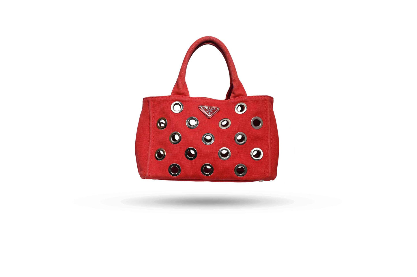 Prada Grommet Red Canapa Tote Bag