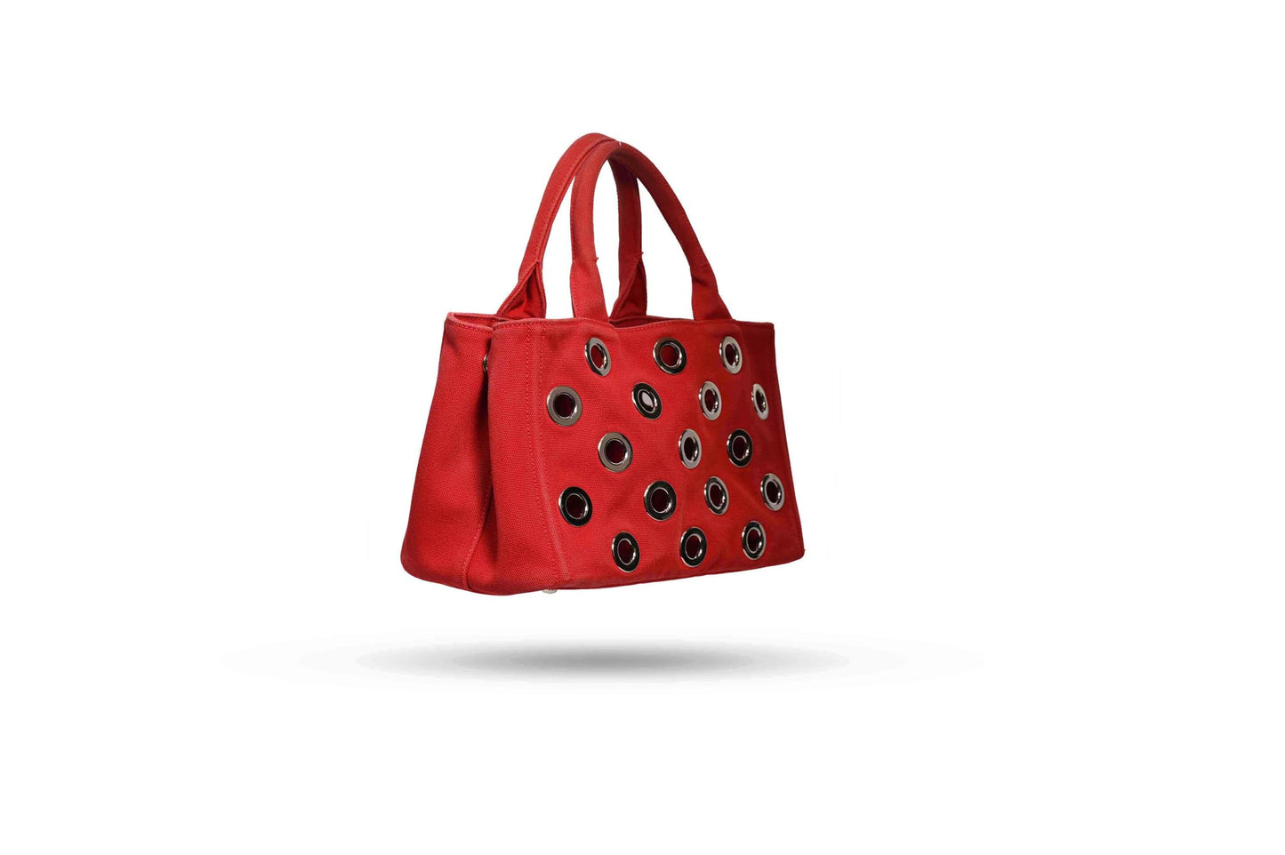 Prada Grommet Red Canapa Tote Bag