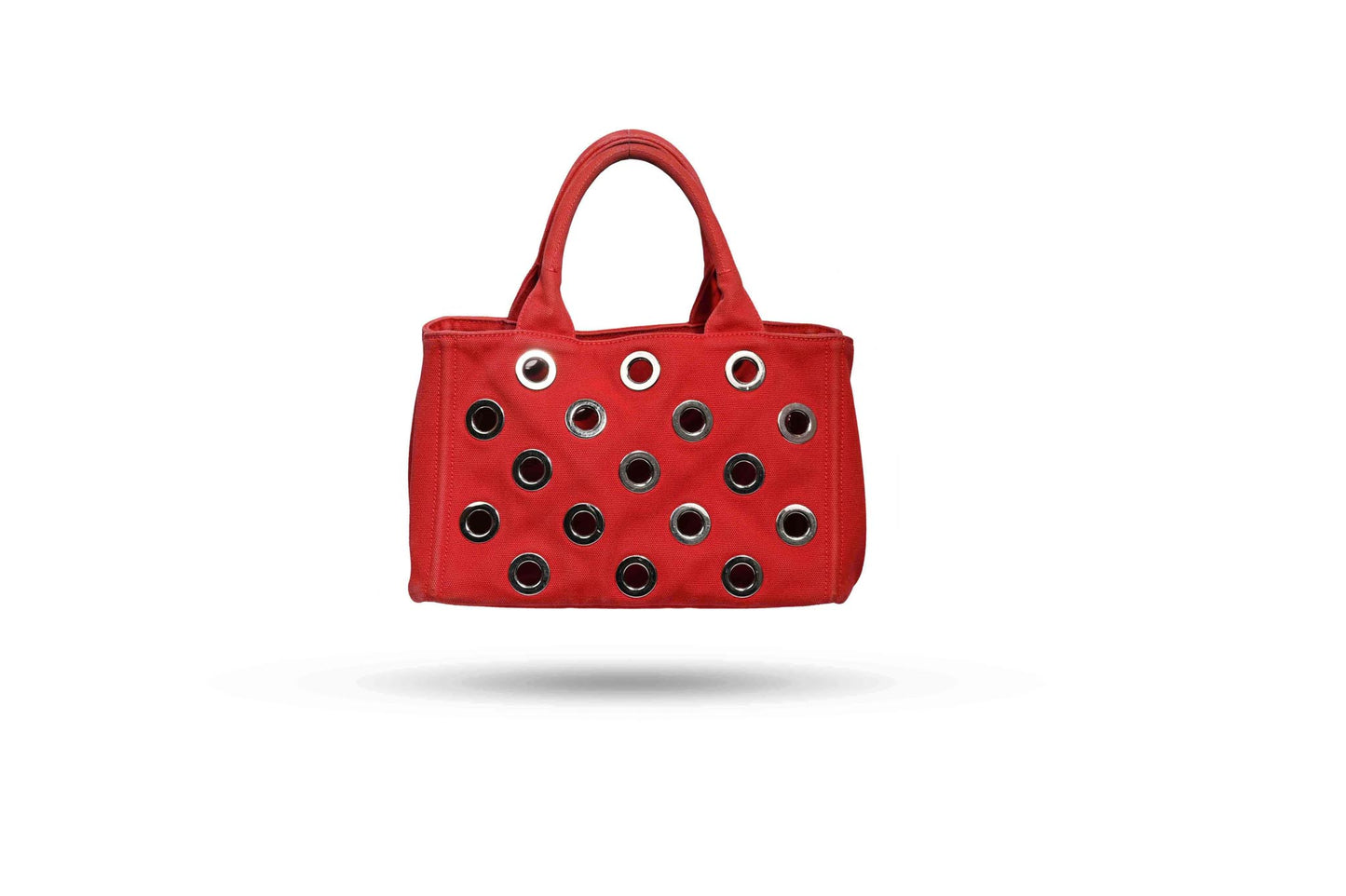 Prada Grommet Red Canapa Tote Bag