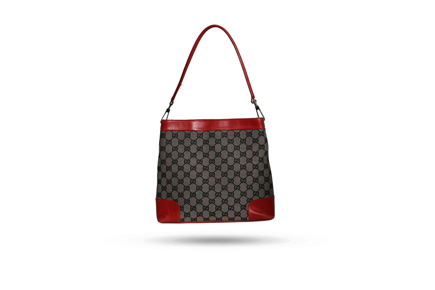 Gucci Canvas and Leather Shoulder Bag with Leather Red Details