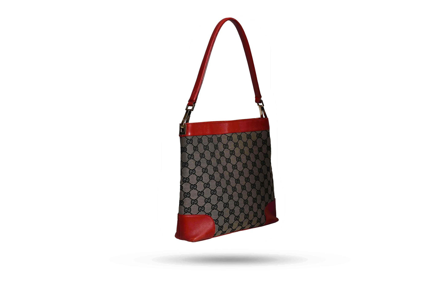 Gucci Canvas and Leather Shoulder Bag with Leather Red Details