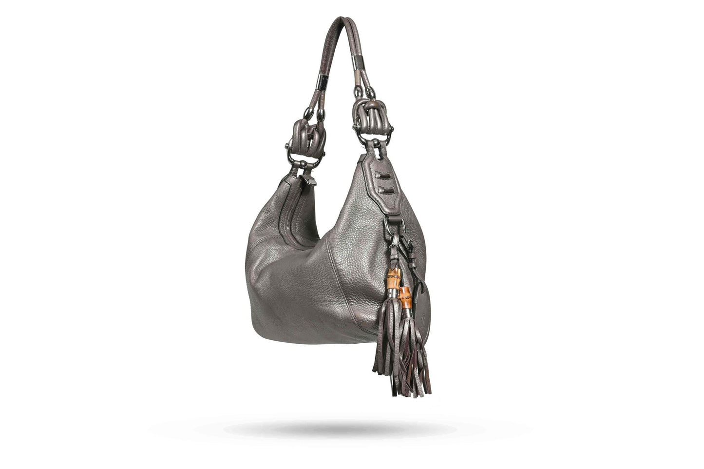 Gucci Grey Natalie Horse Bit Hobo Bamboo Tassle Shoulder Bag