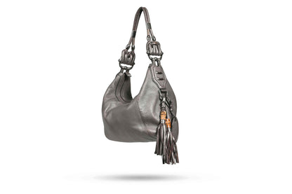 Gucci Grey Natalie Horse Bit Hobo Bamboo Tassle Shoulder Bag