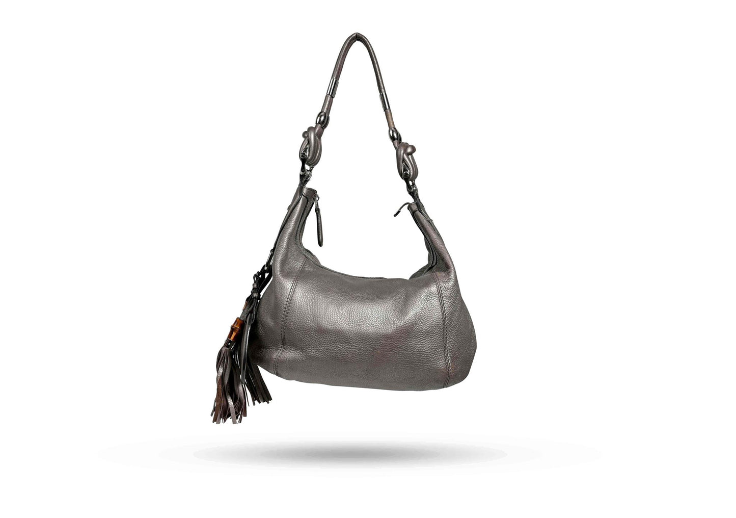 Gucci Grey Natalie Horse Bit Hobo Bamboo Tassle Shoulder Bag