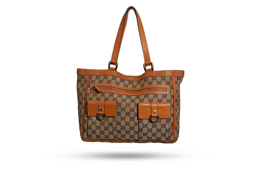 Gucci GG Canvas Orange and Leather Abbey D Ring Tote