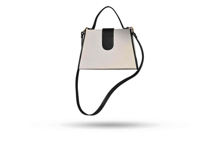 Yves Saint Laurent White and Navy Trapeze Bag