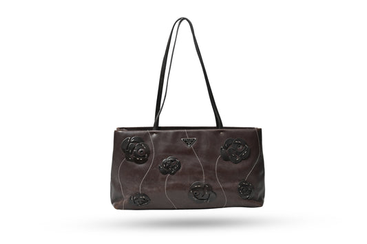 Prada Embellished Flower Leather Shoulder Bag