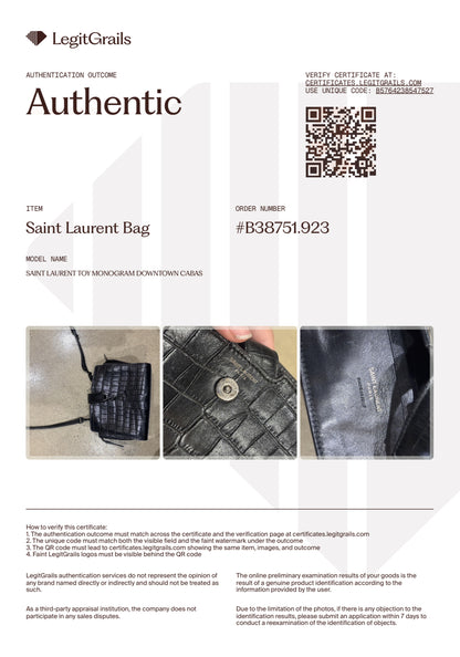 Saint Laurent Black Croc Embossed Leather Toy Cabas Crossbody Bag