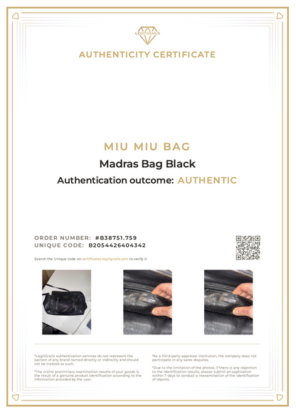Miu Miu Madras Bag Black