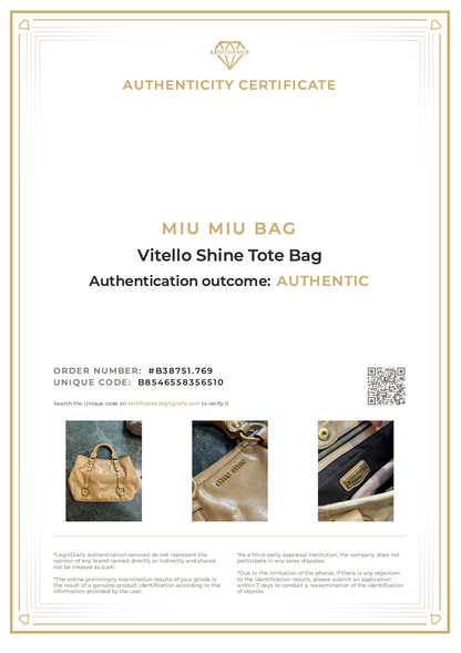 Miu Miu Vitello Shine Tote Bag Camel