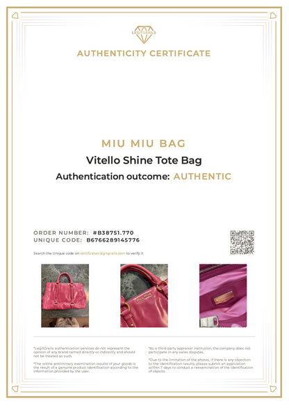 Miu Miu Vitello Shine Tote Bag Pink