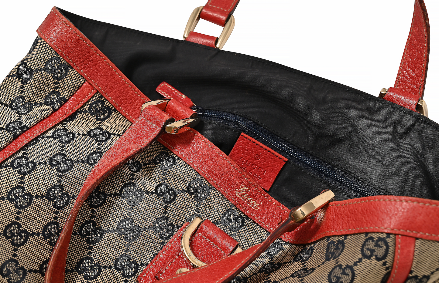 Gucci Navy GG Canvas and Red Leather Abbey Tote