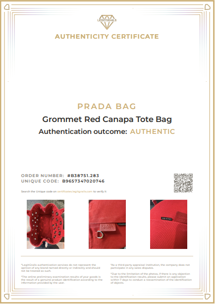 Prada Grommet Red Canapa Tote Bag