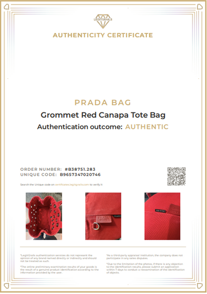 Prada Grommet Red Canapa Tote Bag