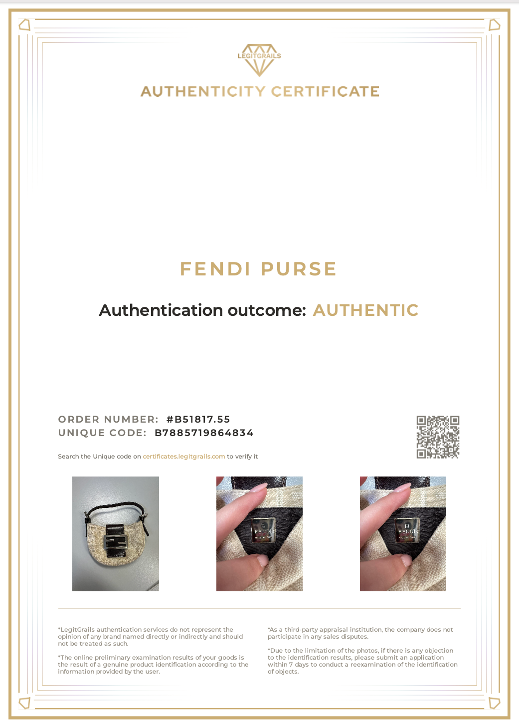 Fendi authentication card on sale